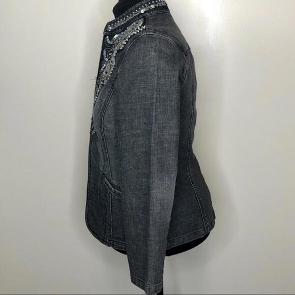 Chicos Heritage Denim‎ Beaded Jean Jacket Sz M or 1 - Picture 6 of 10